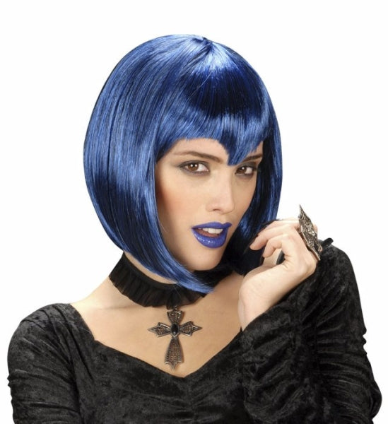 Peluca de Vampiresa Azul Corta