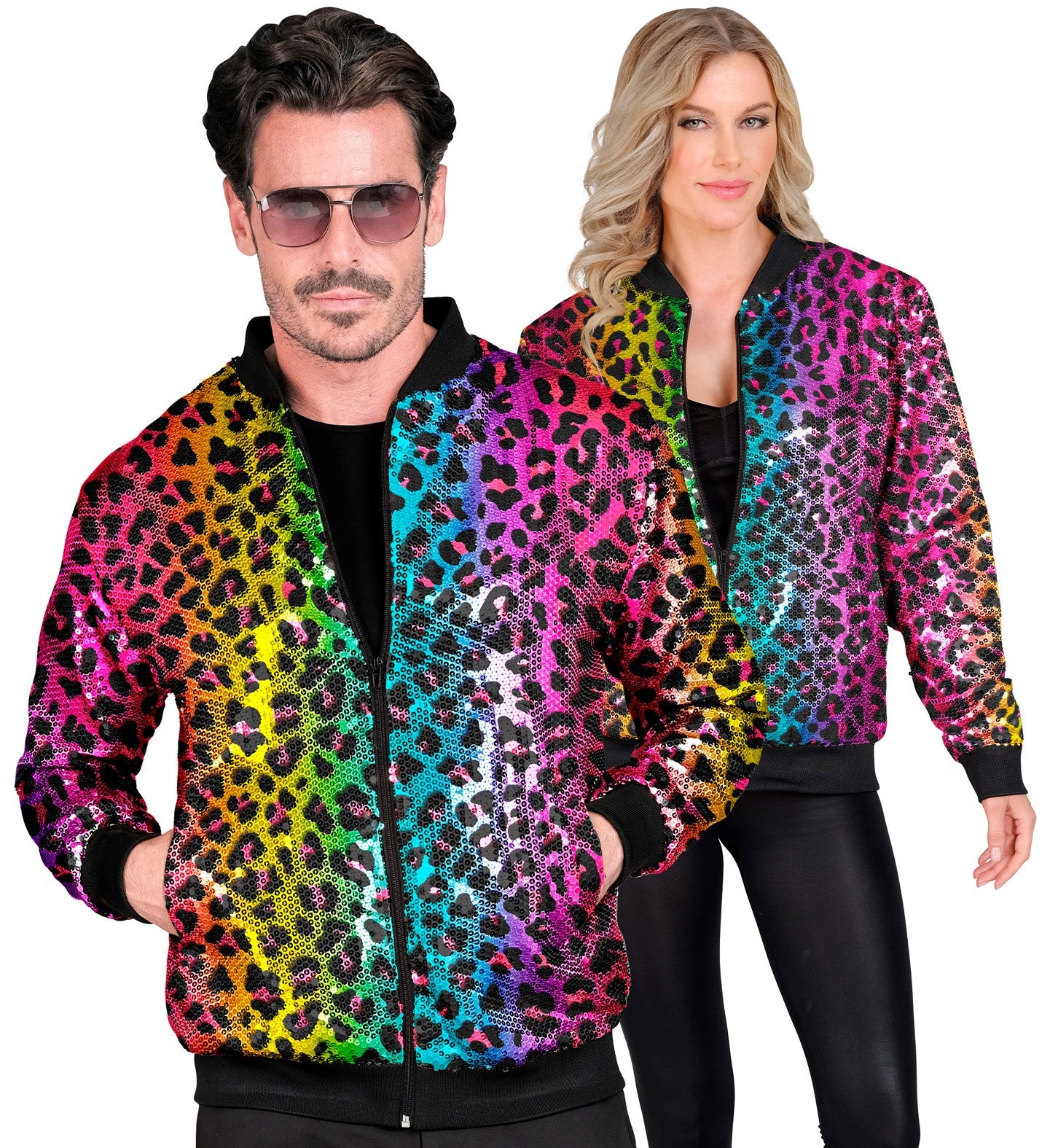 Chaqueta Bomber de Leopardo Arcoíris con Lentejuelas