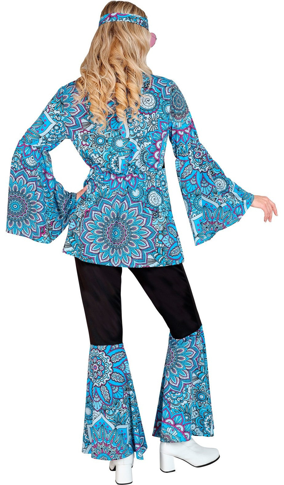 Disfraz Hippie Años 60 con Estampado Mandala Azul para Mujer