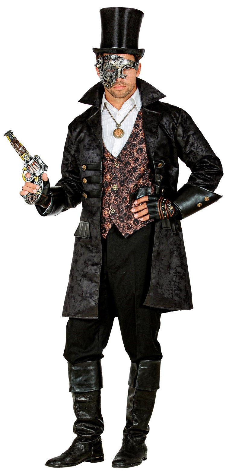 Chaqueta Steampunk o Pirata Larga Negra Efecto Cuero