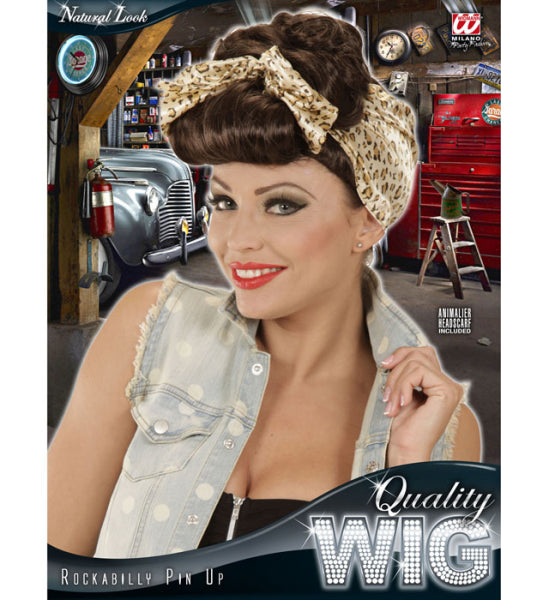 Peluca Rockabilly Castaña PinUp