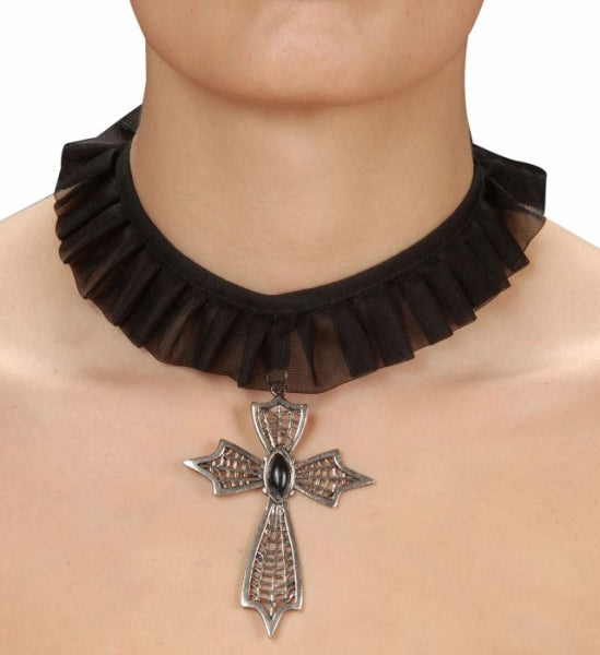 Collar Negro con Cruz Metálica