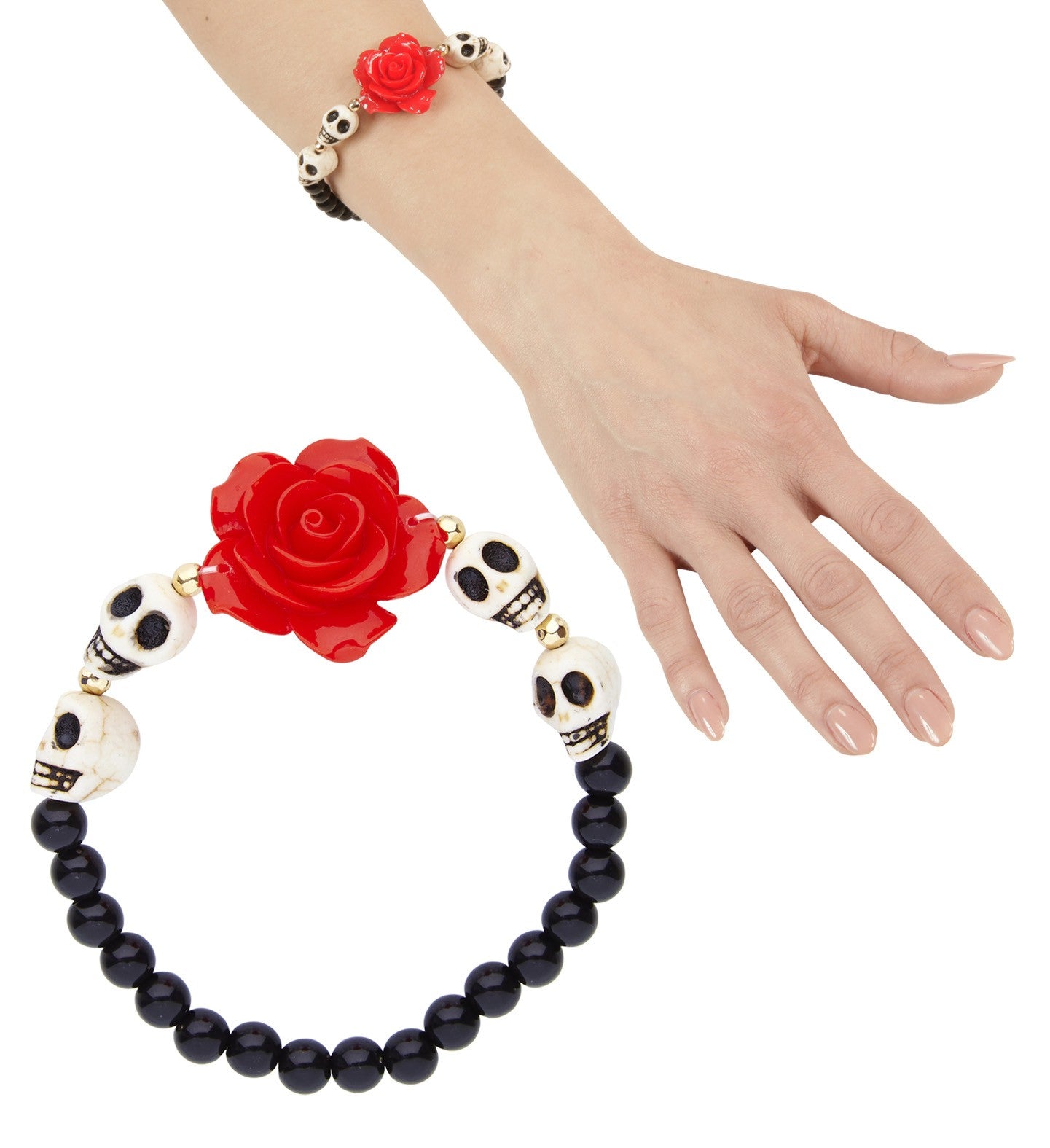 Pulsera con Rosa y Calaveras