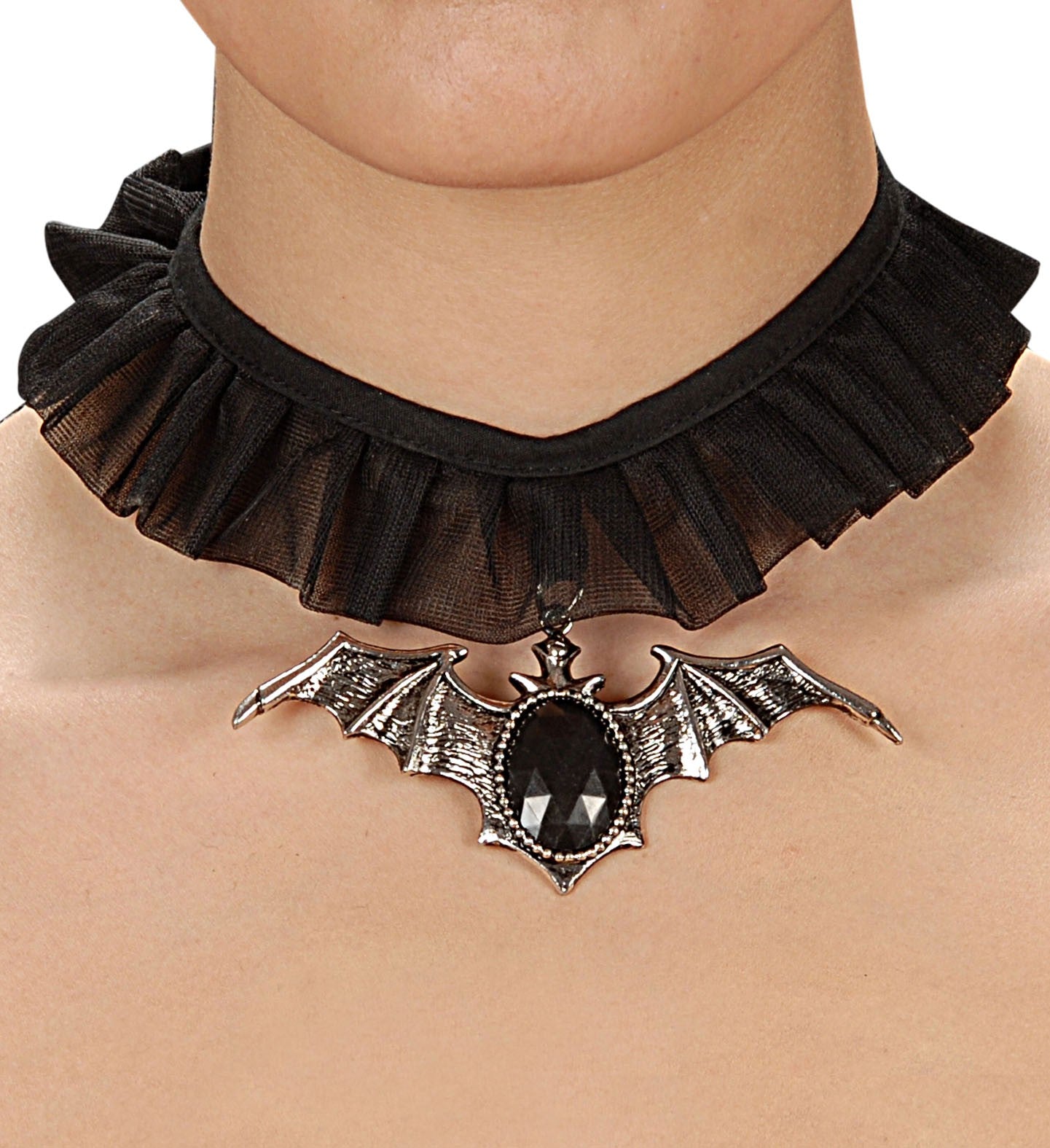 Collar de Tela con Murciélago y Piedra