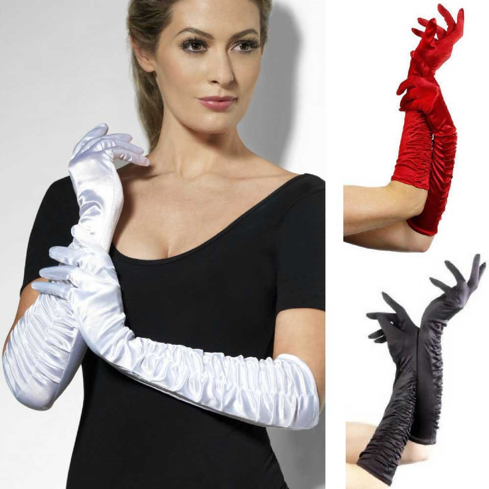 Guantes de Raso Largos con Pliegues