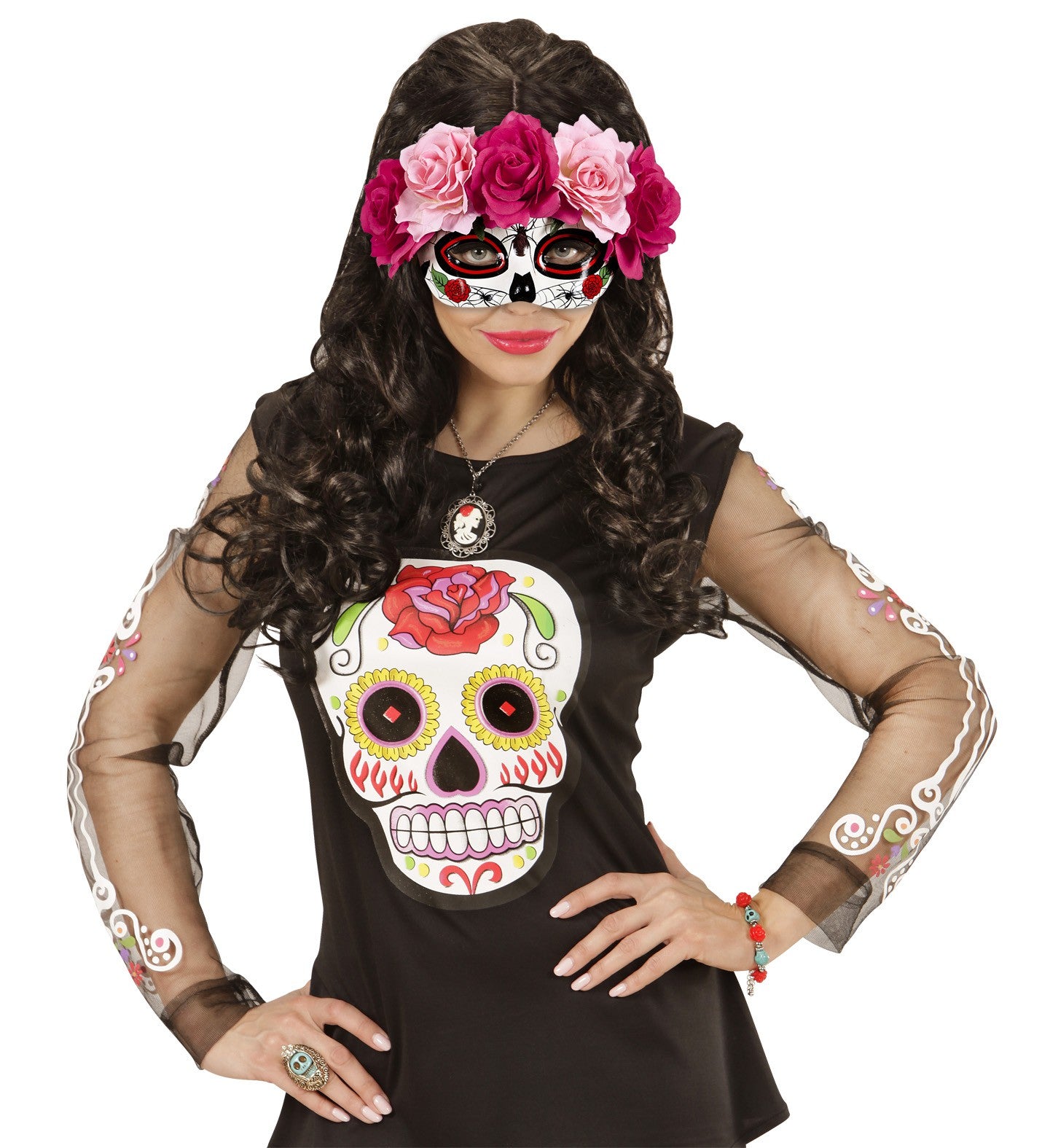 Antifaz de Catrina con flores Rosas